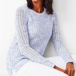 Talbots Blue Open-Stitch Space Dyed 
Light Blue Sweater Size XL NWT